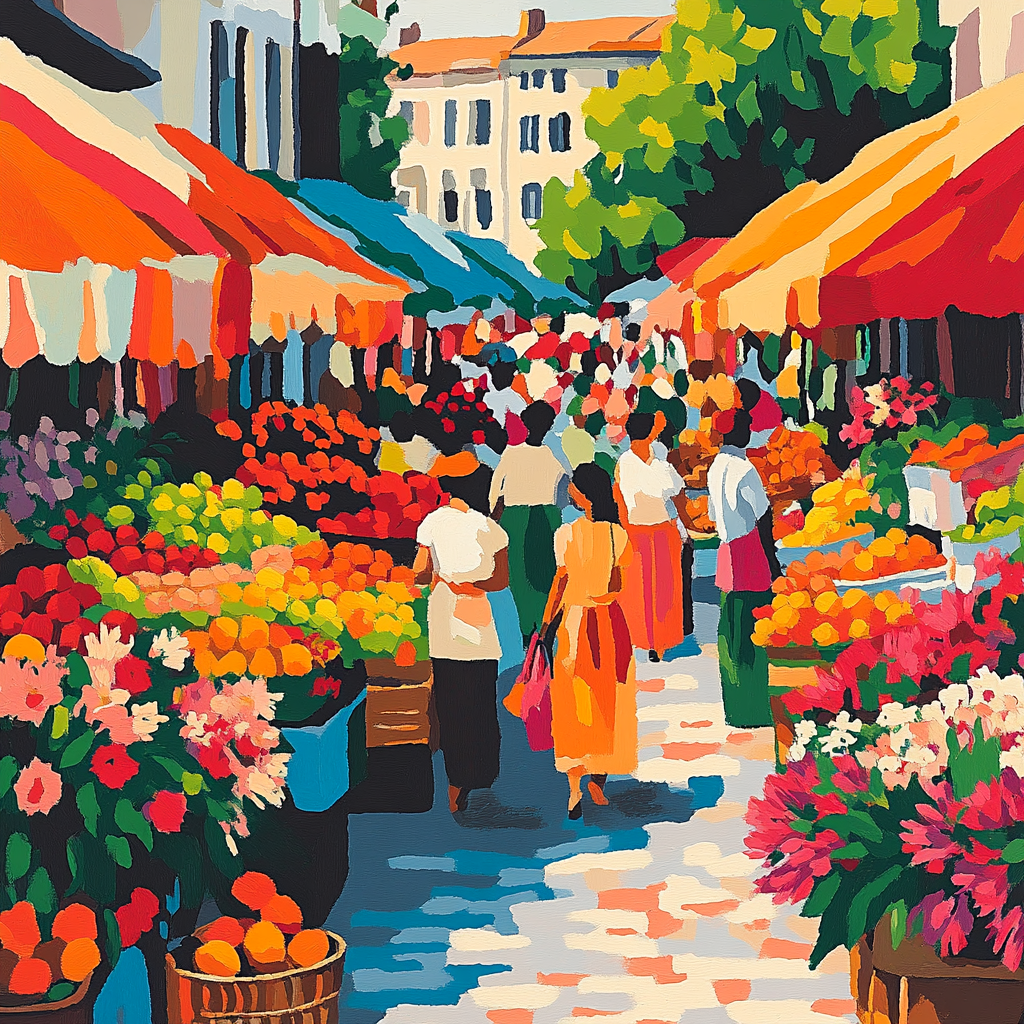 Henri Matisse Inspired Vibrant Market Scene Number painting