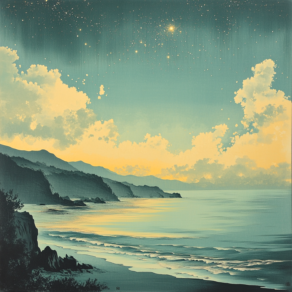 Hiroshige Inspired Starlit Coastal Horizon Painting by numbers kit