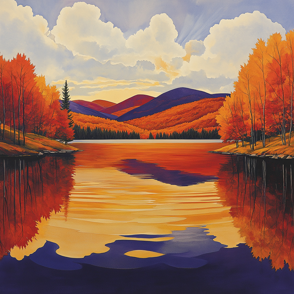 Franklin Carmichael Inspired Autumnal Lake Mirror paint by number