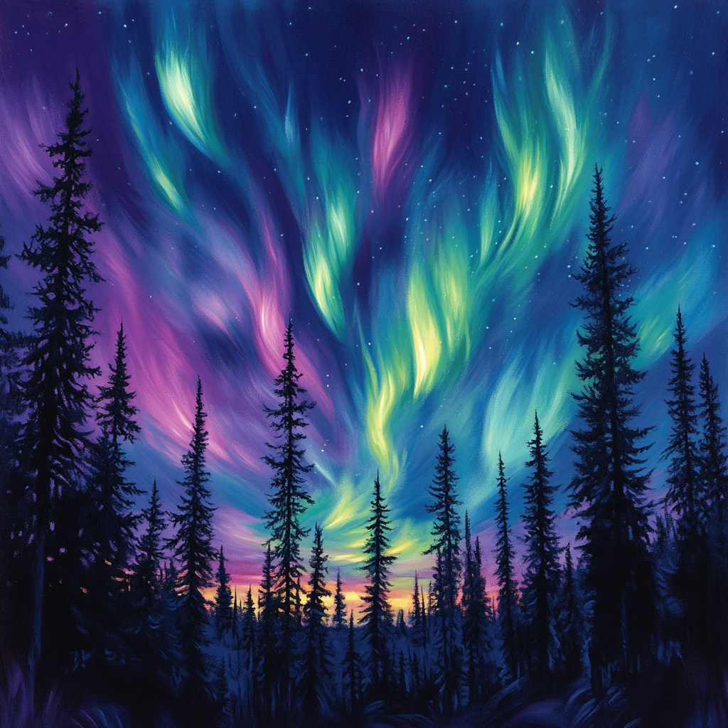 Edgar Degas Inspired Aurora Over Pines Number painting