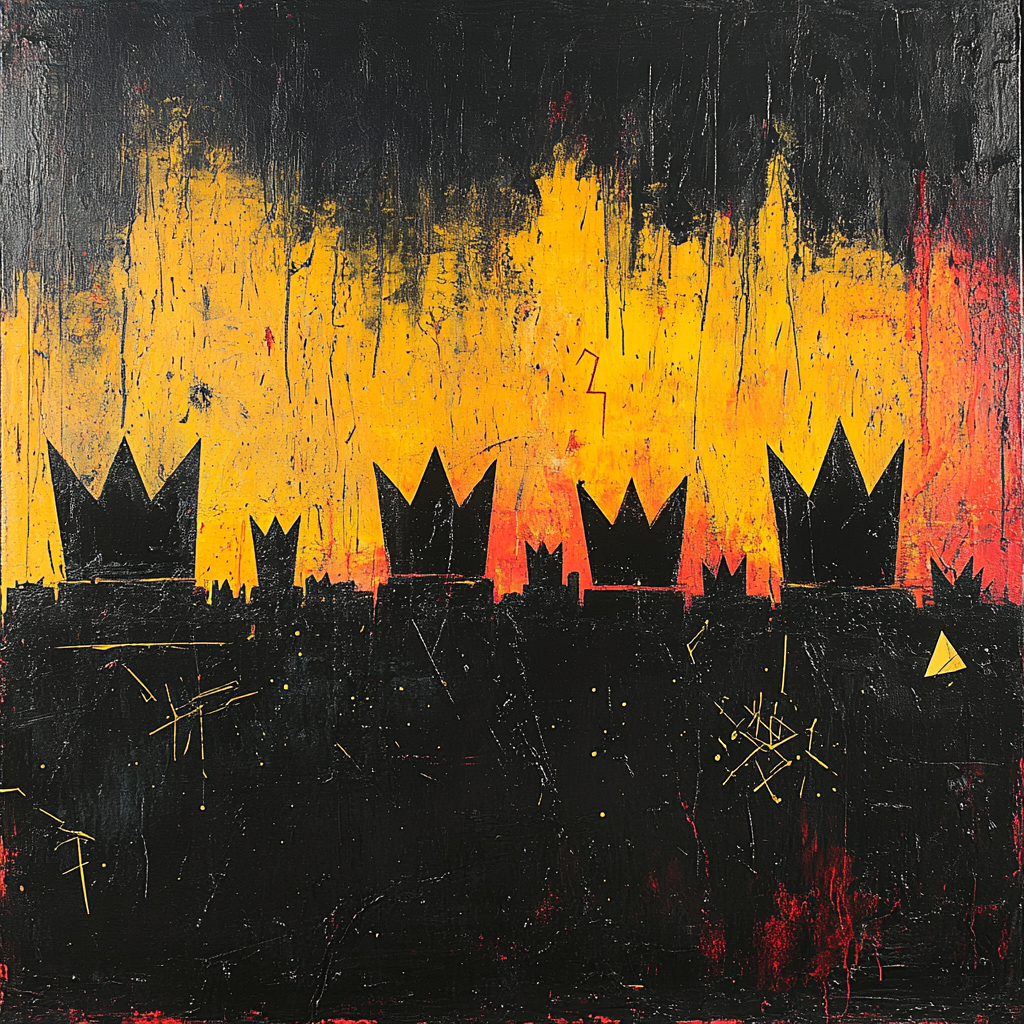 Jean-Michel Basquiat Inspired Crownscape Nightfall Number painting