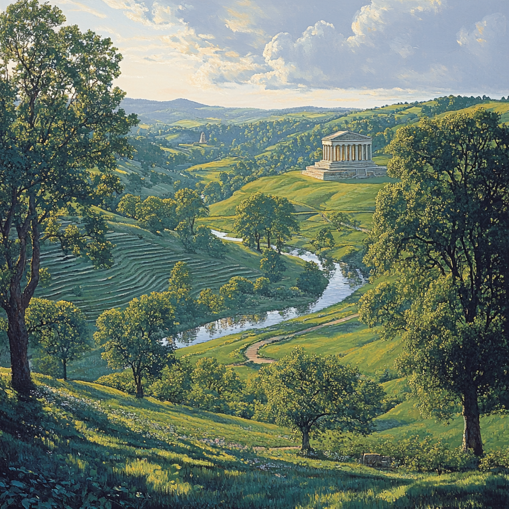 Raphael Inspired Harmonious Hillscape With Distant Temple paint by number