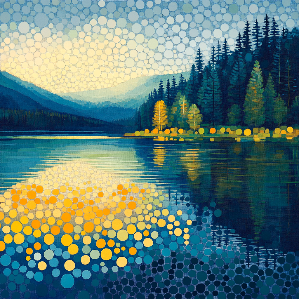 Seurat Inspired Sunlit Lake Number painting