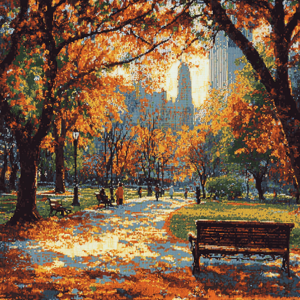 Seurat Inspired Autumn Park paint by color