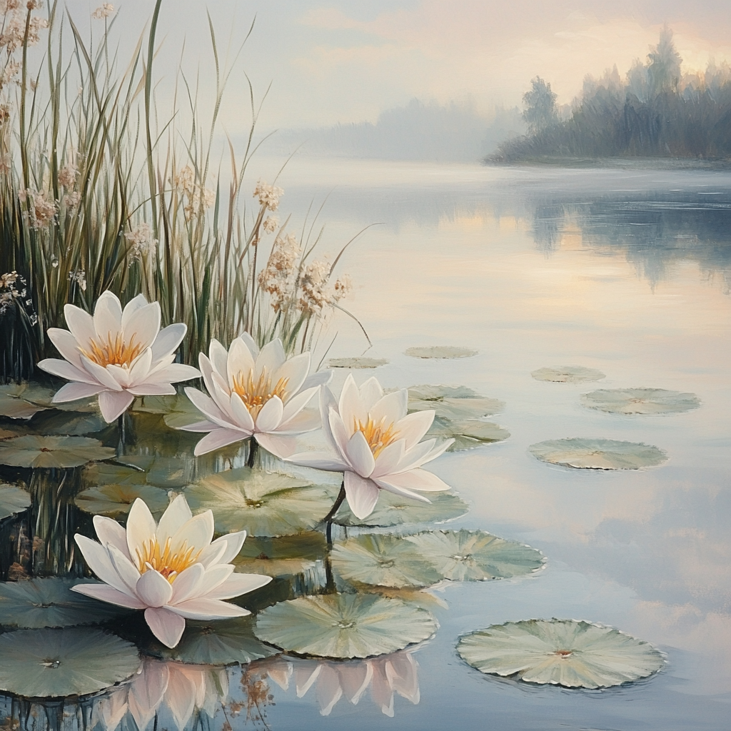Leonardo Da Vinci Inspired Water Lilies At Dawn Numbered painting kits