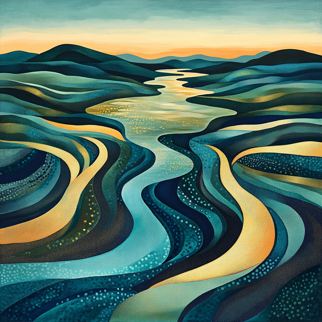 Georges Seurat Inspired Abstract River Delta paint by numbers