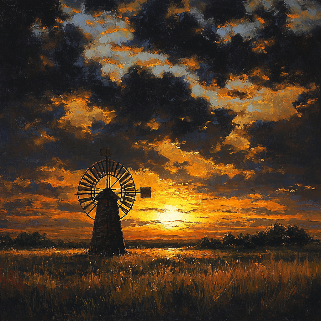 Rembrandt Inspired Windmill Silhouette At Amber Horizon paint by numbers
