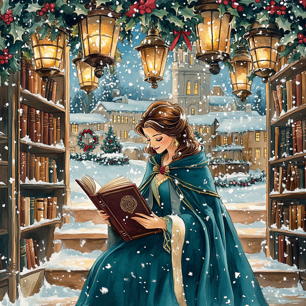 Belle Under Holiday Library Lights Paint by numbers kits