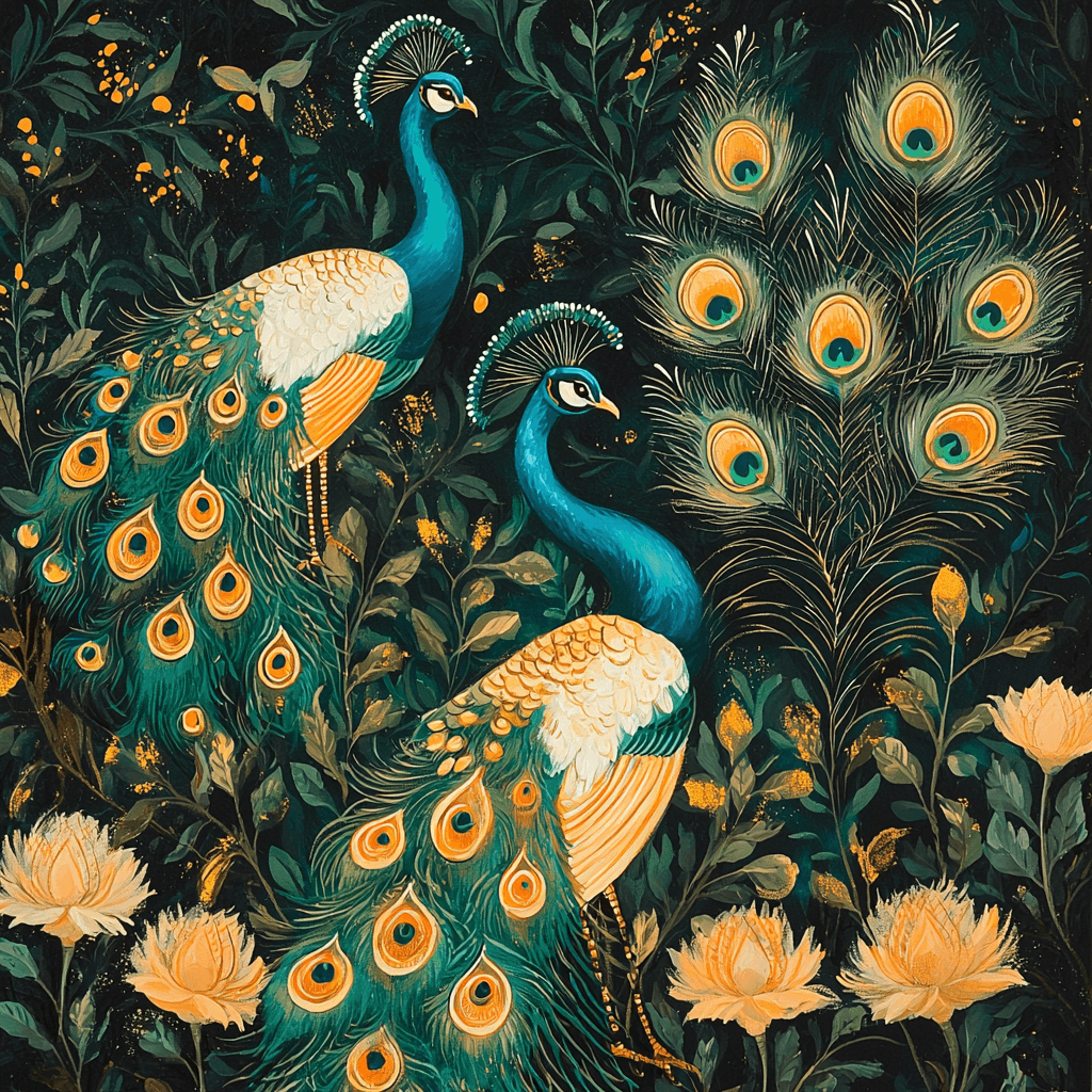 Nandalal Bose Inspired Ethereal Peafowl Harmony Number Painting
