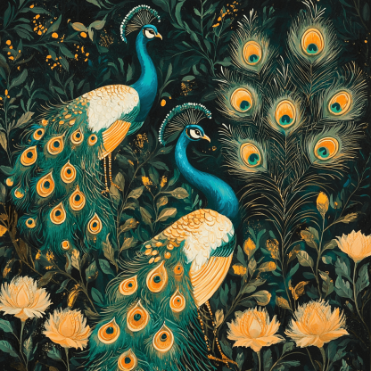 Nandalal Bose Inspired Ethereal Peafowl Harmony Number Painting