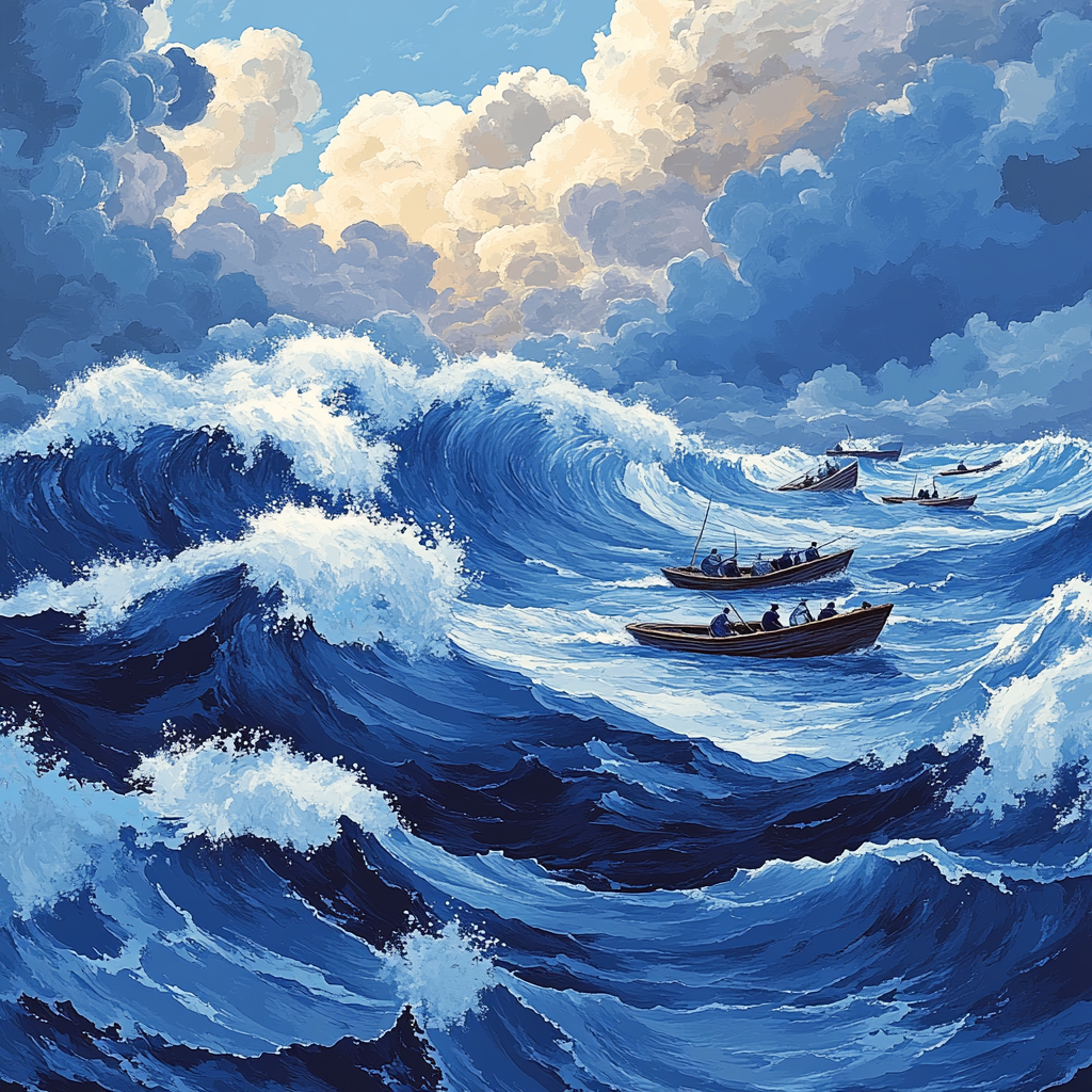 Hokusai Inspired Fishermen On Rough Sea Painting by numbers kit