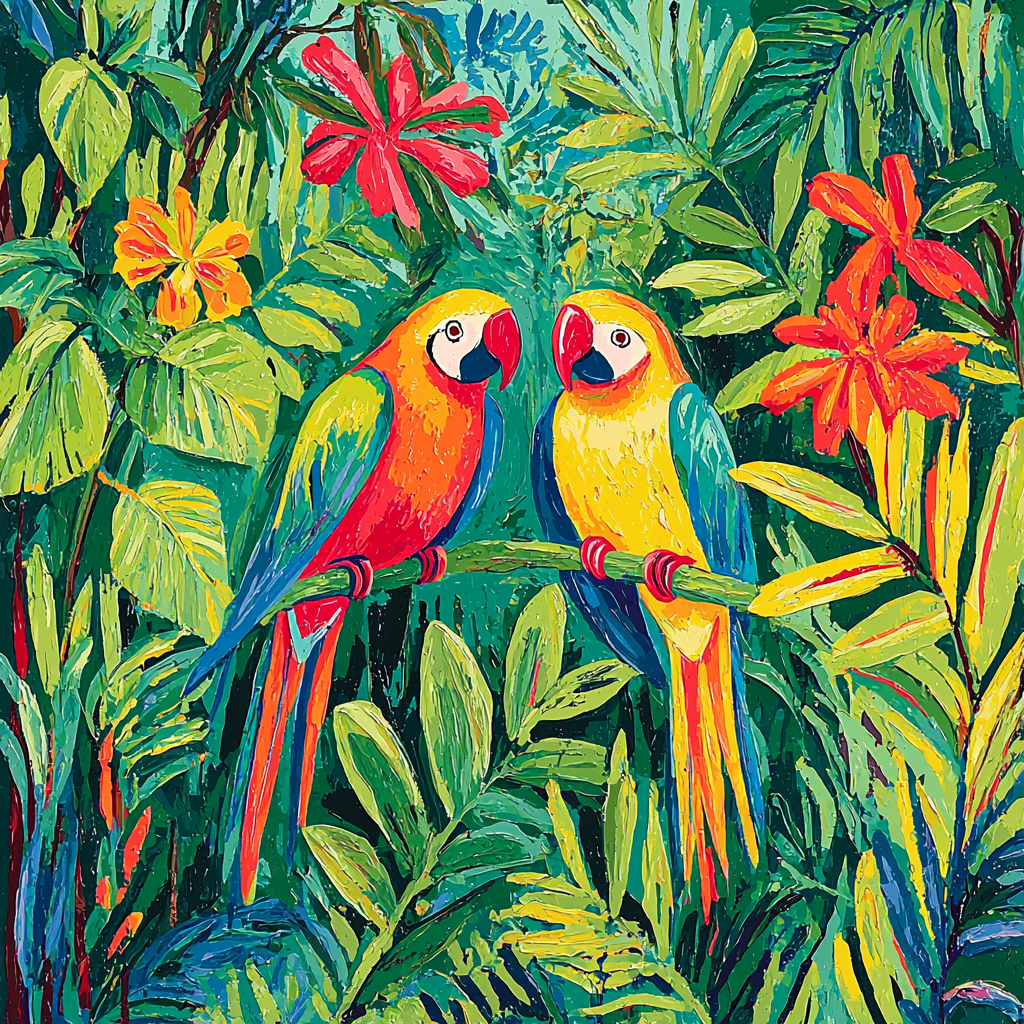 Henri Rousseau Inspired Vibrant Parrots Paint By Numbers Art