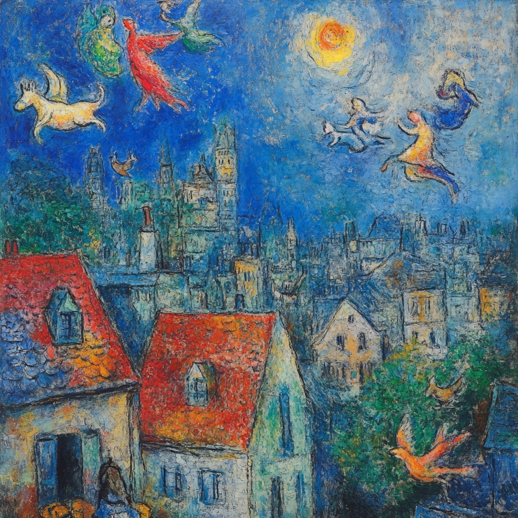 Marc Chagall Inspired Dreamlike Cityscape paint by number