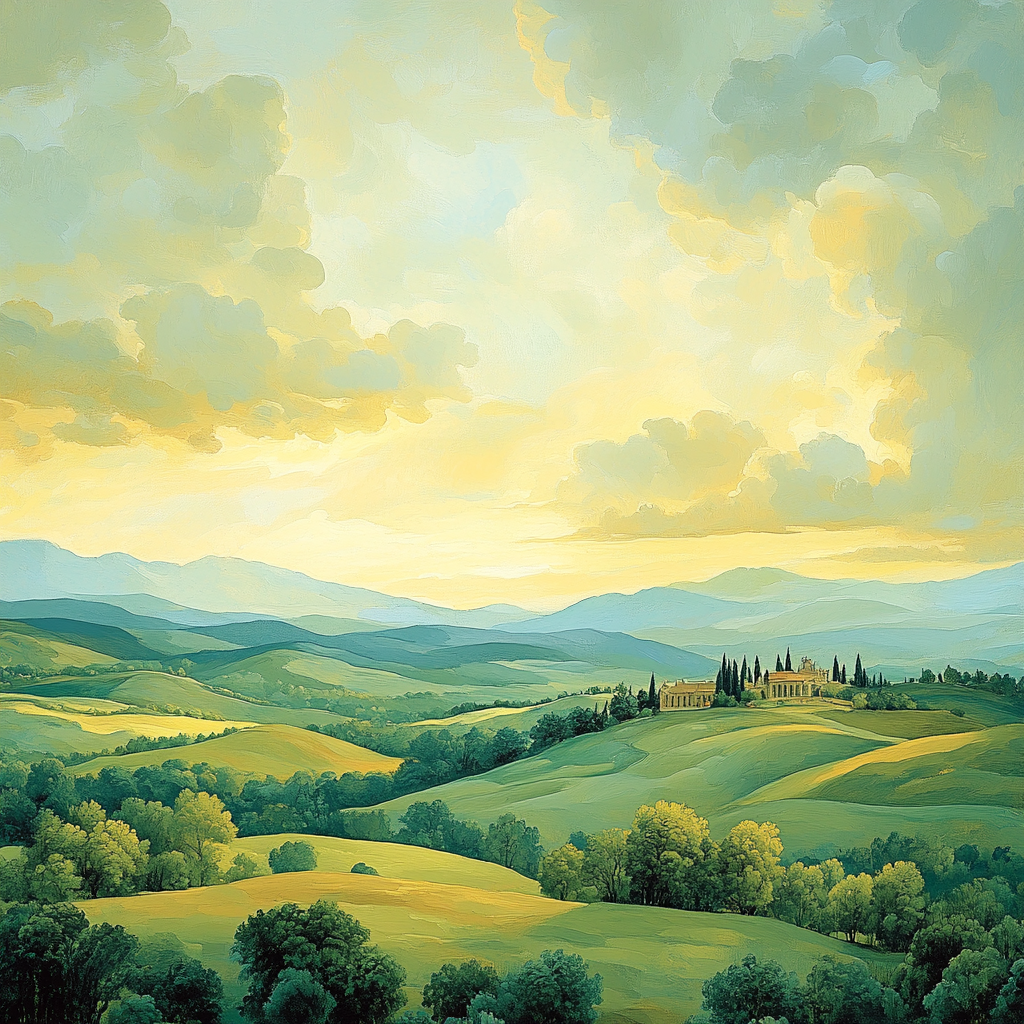 Raphael Inspired Harmonious Rolling Hills Under A Radiant Sky paint by number