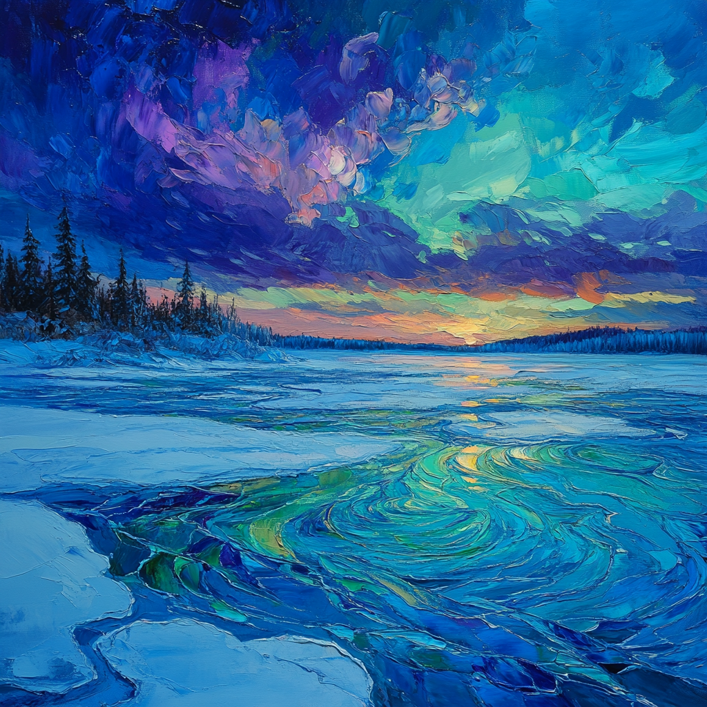 Frederick Varley Inspired Luminous Twilight Over Icy Northern Bay paint by color