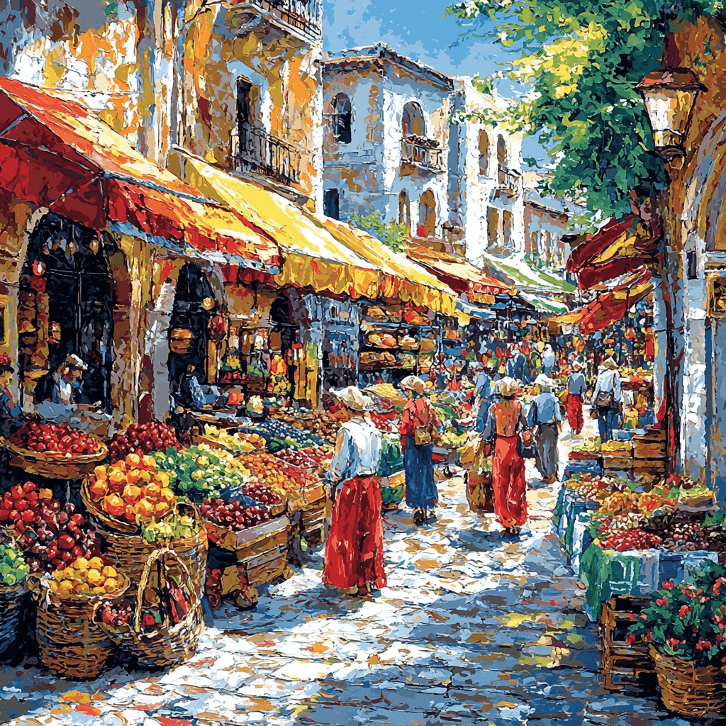 Traditional Market Art Style Inspired Vivid Market Day DIY Paint By Numbers