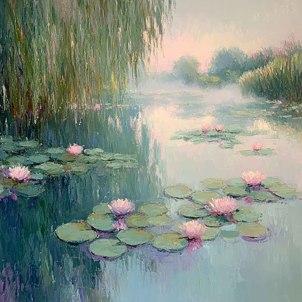 Claude Monet Inspired Waterlily Morning Mist paint by color