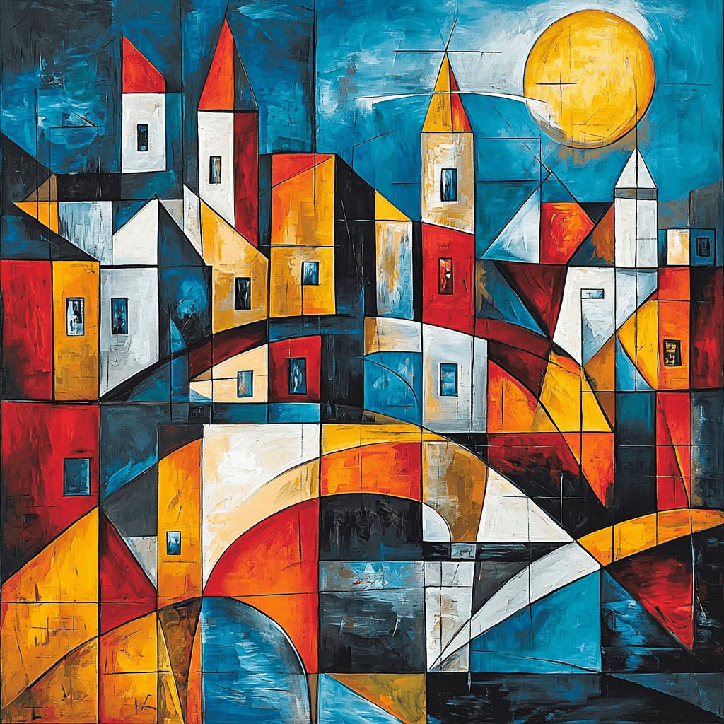 Pablo Picasso Inspired Cubist City Lights Number Painting