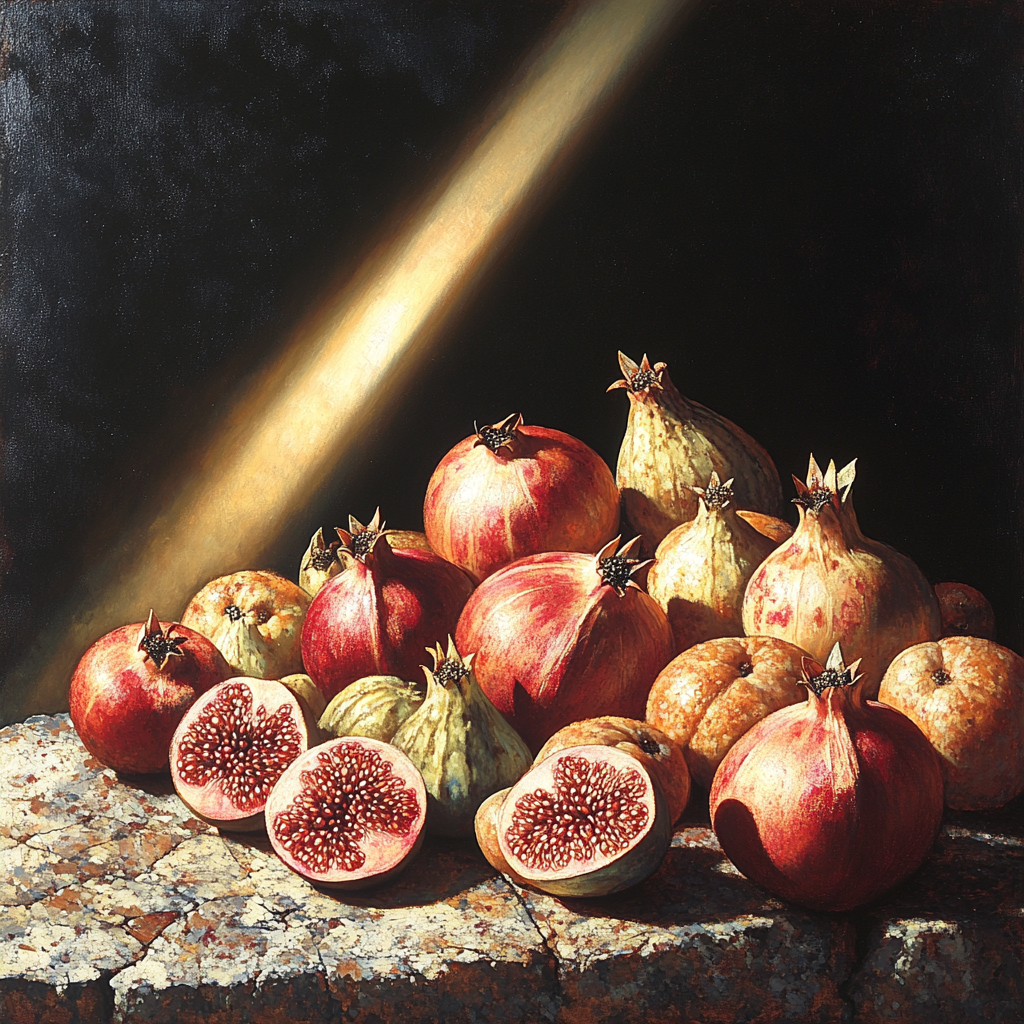 Caravaggio Inspired Dramatic Fruit Arrangement In Deep Shadow Painting by numbers kit