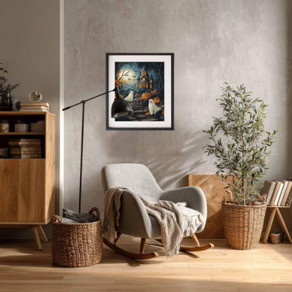 Vintage Castle Ghosts and Pumpkin Halloween Paint By Numbers Canvas Kit