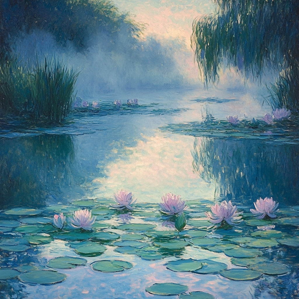 Claude Monet Inspired Morning Mist Over Lilies paint by color