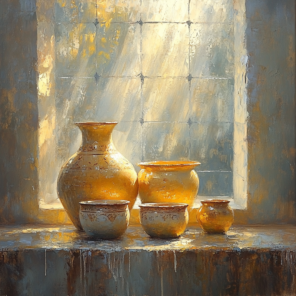 Diego Velazquez Inspired Ceramic Vessels With Diffused Silvery Light DIY paint by numbers