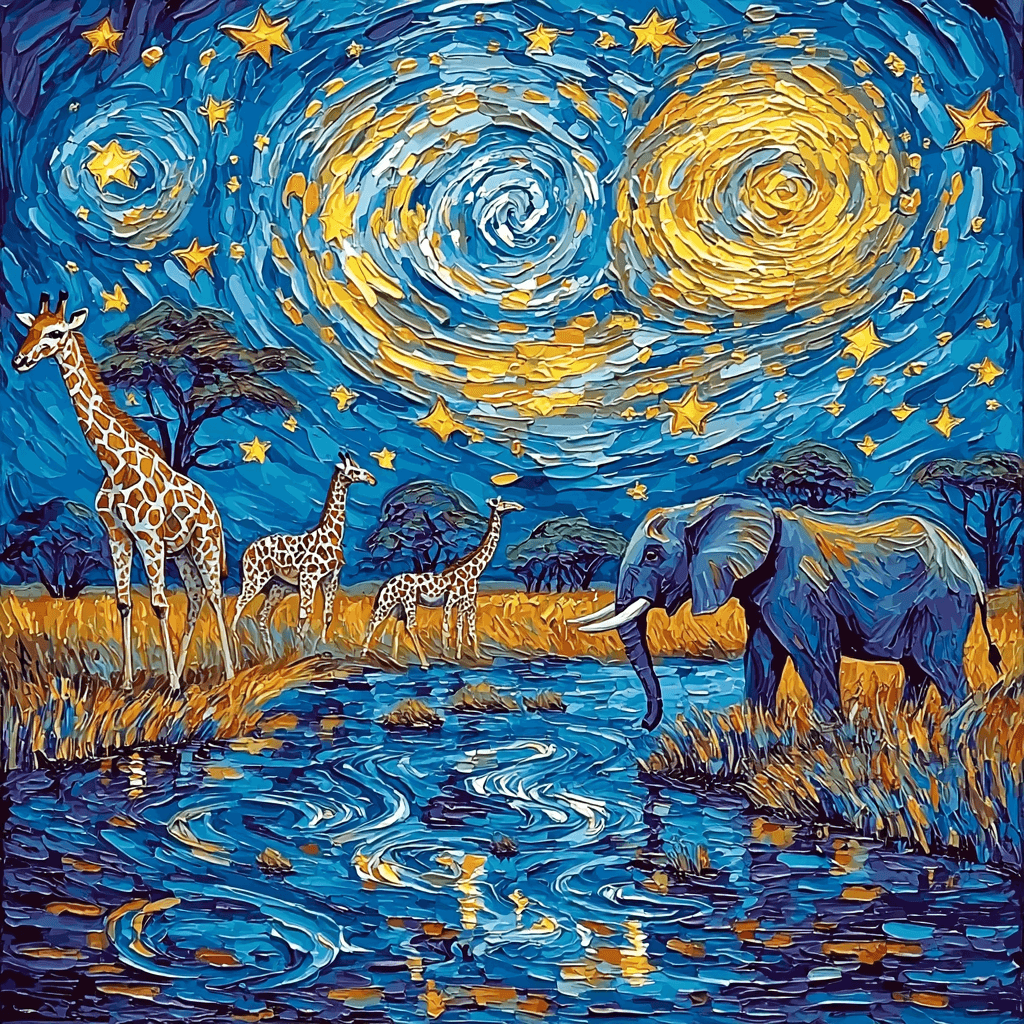 Van Gogh Inspired Starry Safari Number Painting