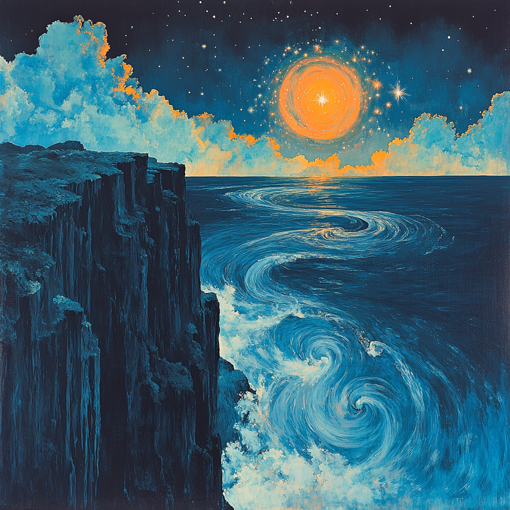 Edvard Munch Inspired Cosmic Tide Over Cliffs paint by number
