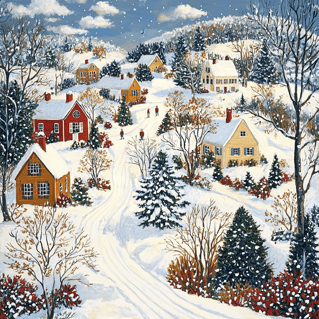 Grandma Moses Inspired Charming Village Winter Painting By Numbers Kit