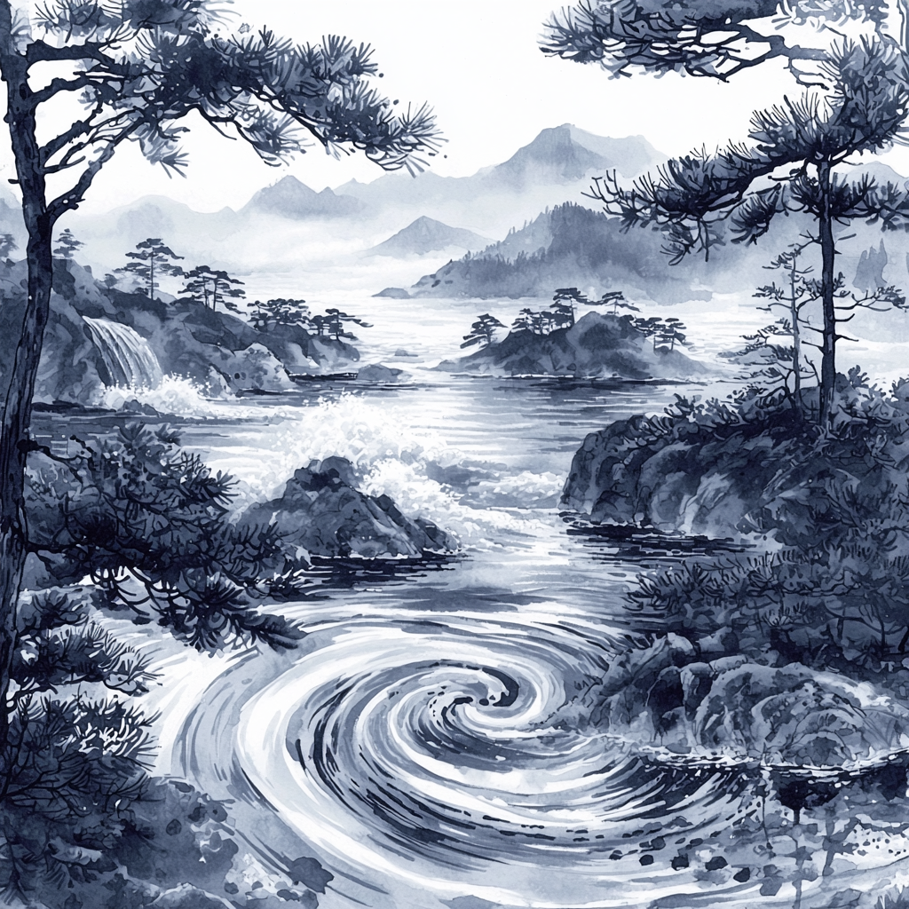 Katsushika Hokusai Inspired Nature's Harmony In Ink Paint By Numbers Art