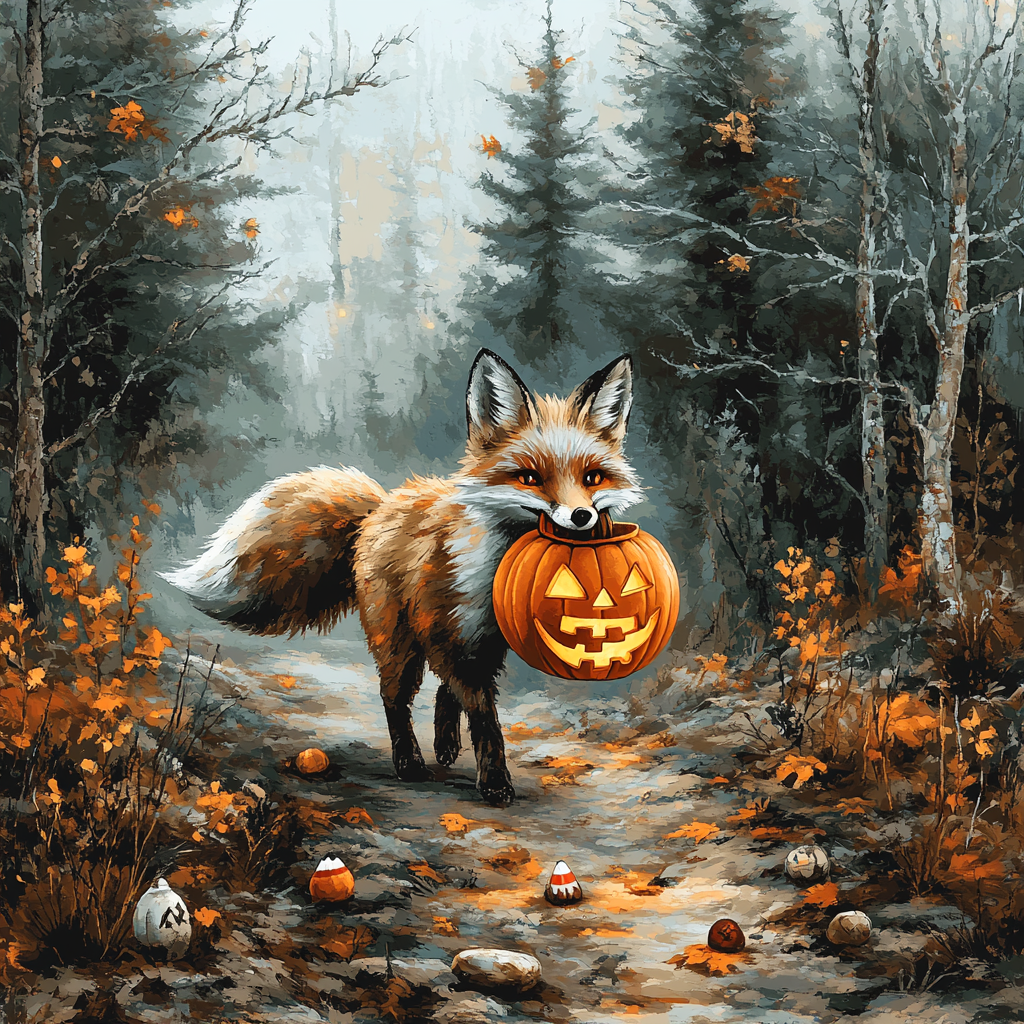 Lantern Fox On Halloween Trail Paint by numbers art