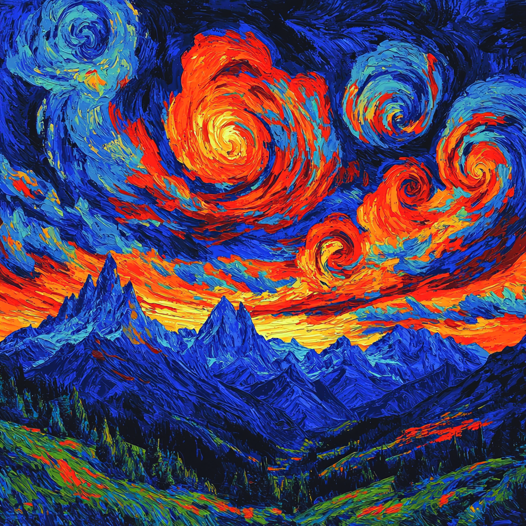 Van Gogh Inspired Starry Sunset Over Mountains Numbered painting kits