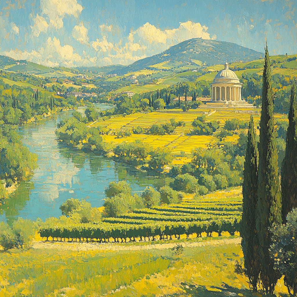 Raphael Inspired Symmetrical River With Distant Temple Painting by numbers kit