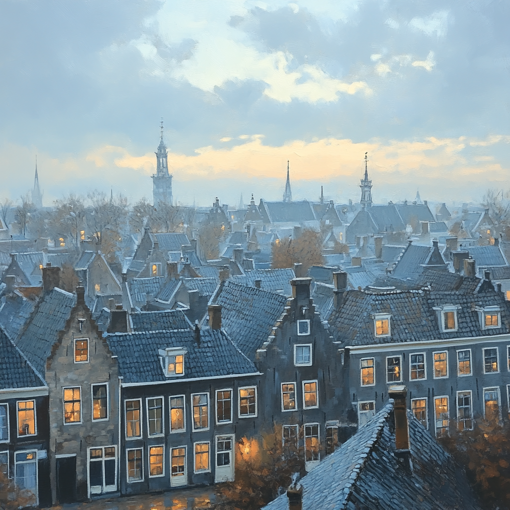 Johannes Vermeer Inspired Delft Gable Roofs At Dawn DIY paint by numbers