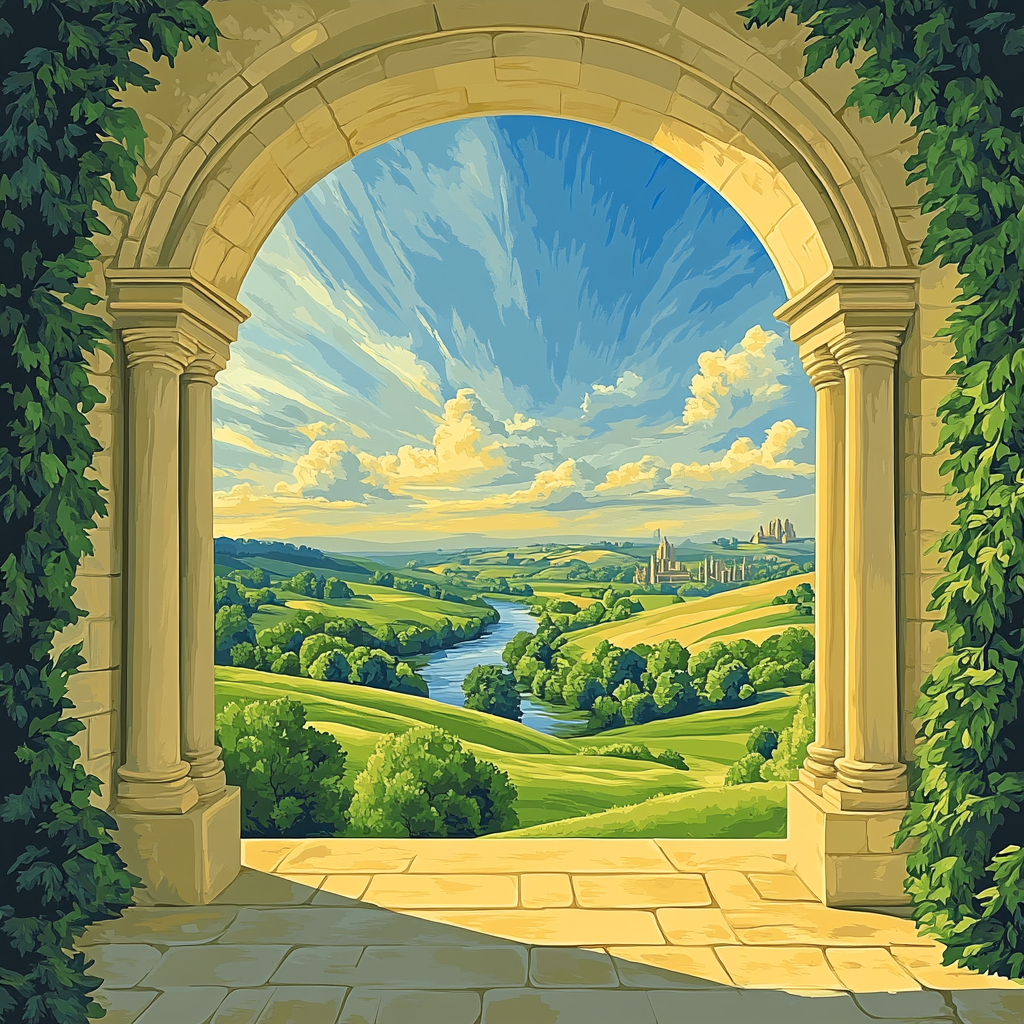 Raphael Inspired Luminous Archway Over Verdant Valley Paint by numbers kits