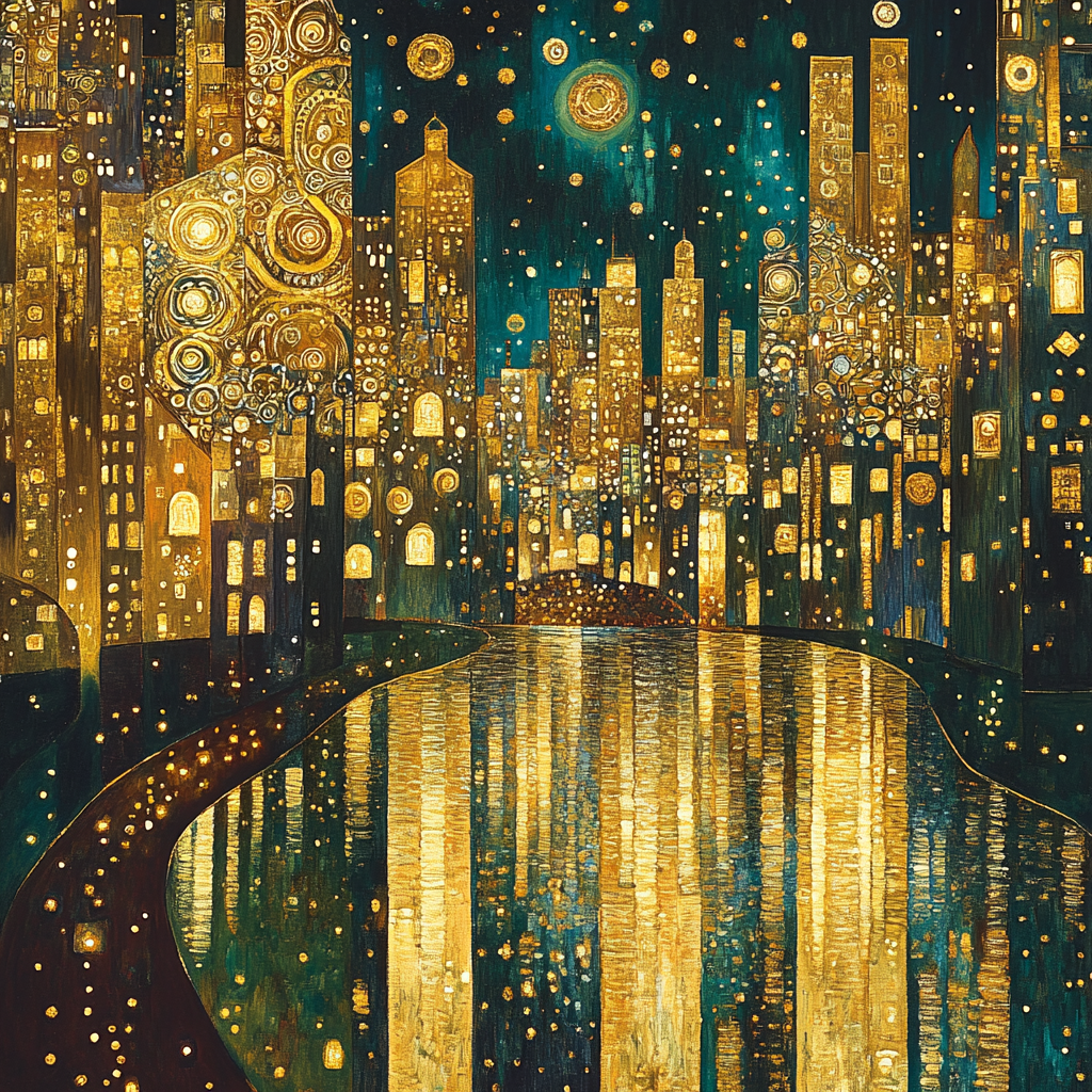 Gustav Klimt Inspired Golden City Lights Numbered painting kits