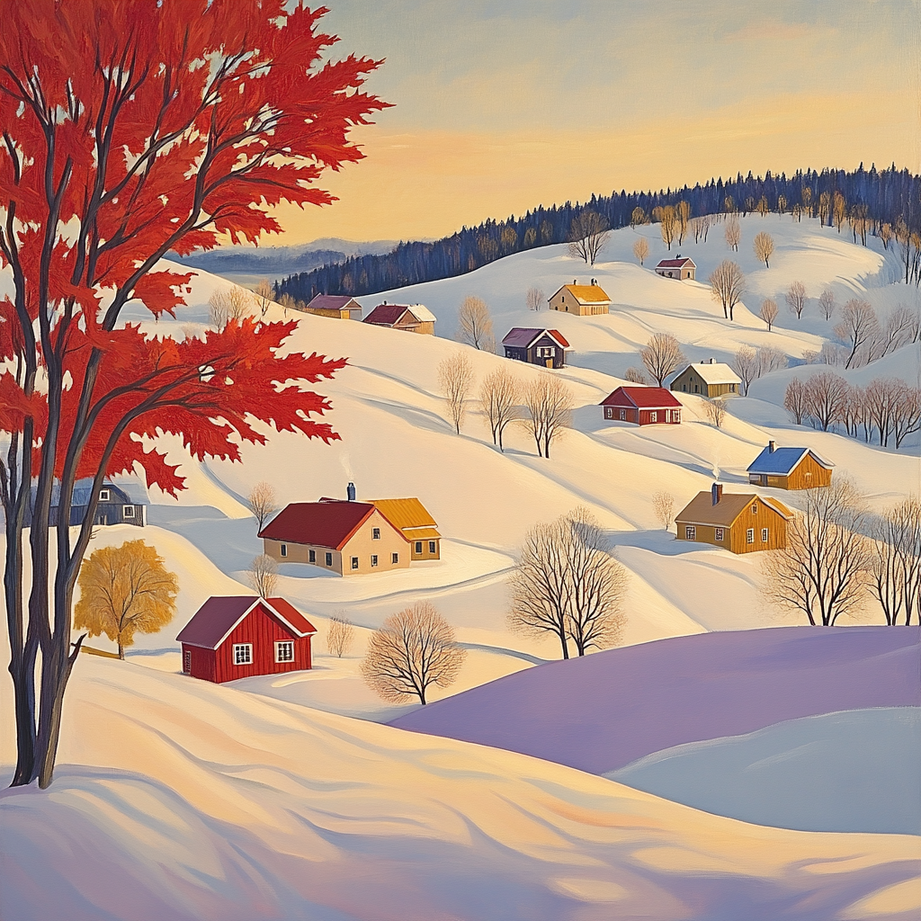 A.Y. Jackson Inspired Winter Village Light Without People Numbered painting kits