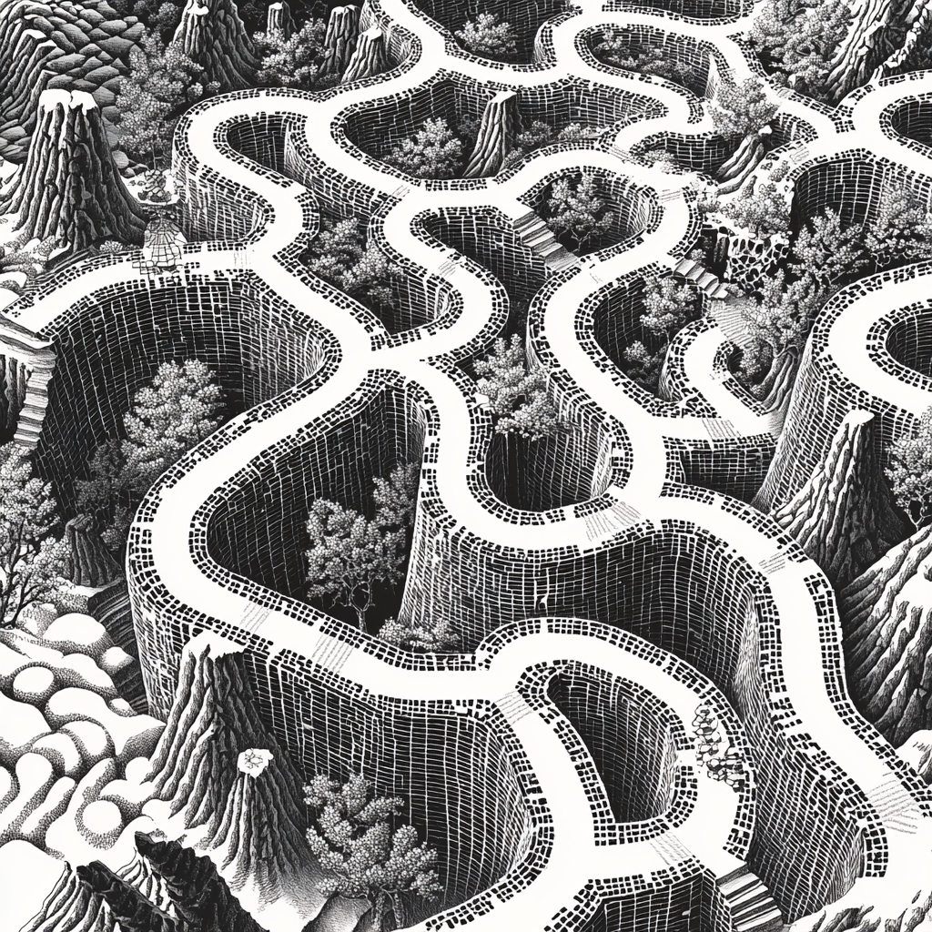 M.C. Escher Inspired Labyrinthine Pathways Numbered Painting Kits
