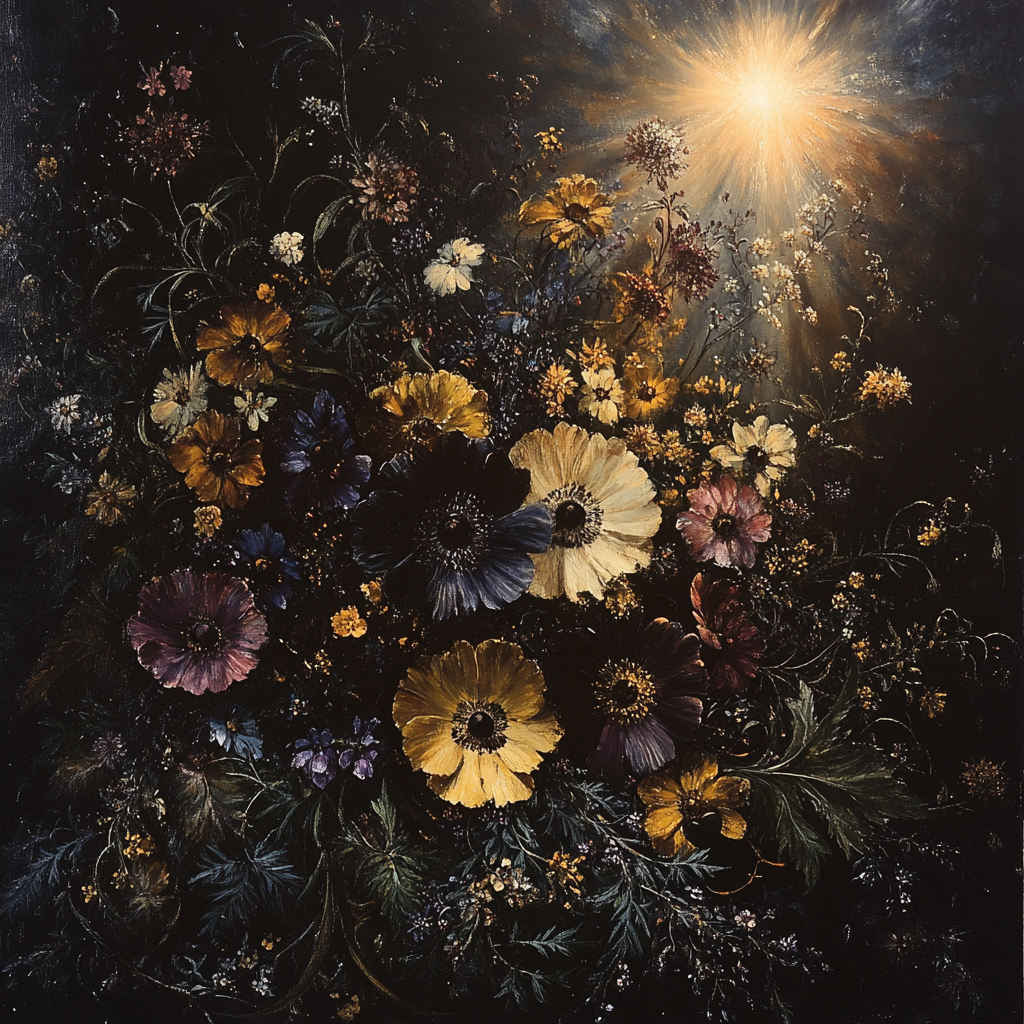 Caravaggio Inspired Illuminated Floral Decay paint by color