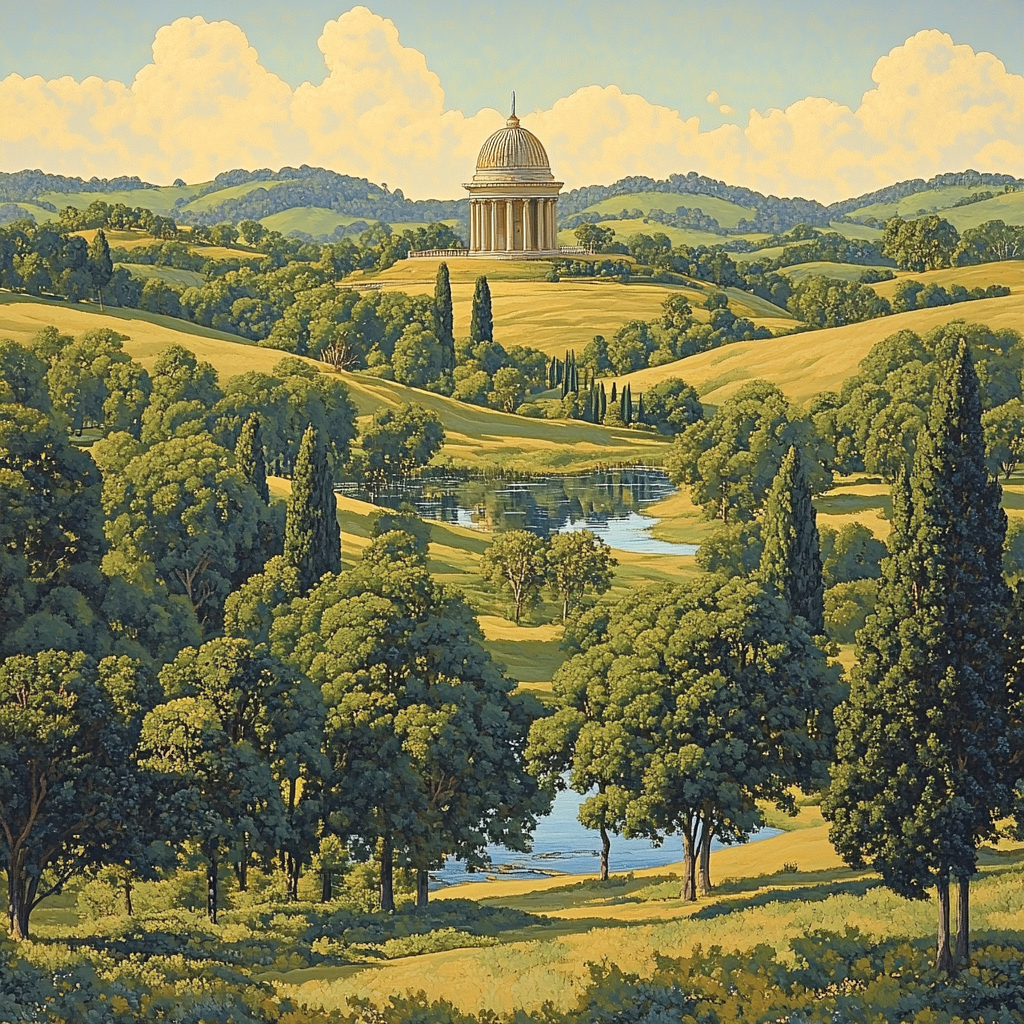 Raphael Inspired Harmonious Countryside With Classical Dome painting number kit