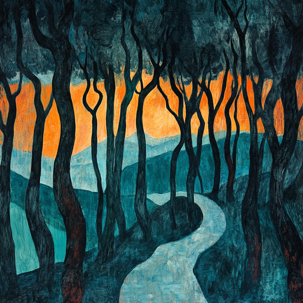 Edvard Munch Inspired Stormy Forest Paint by numbers art