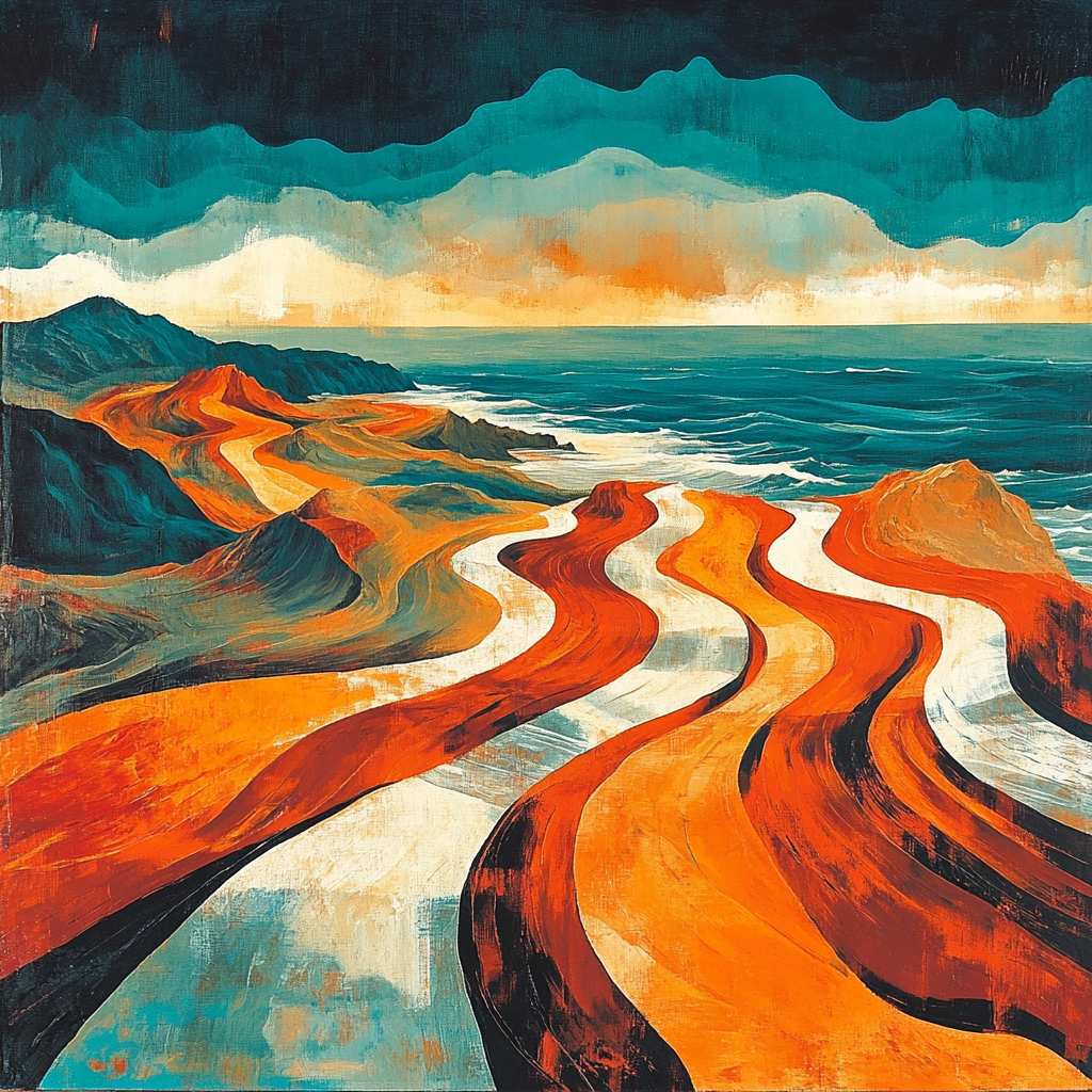 Edvard Munch Inspired Trembling Rockscape paint by color