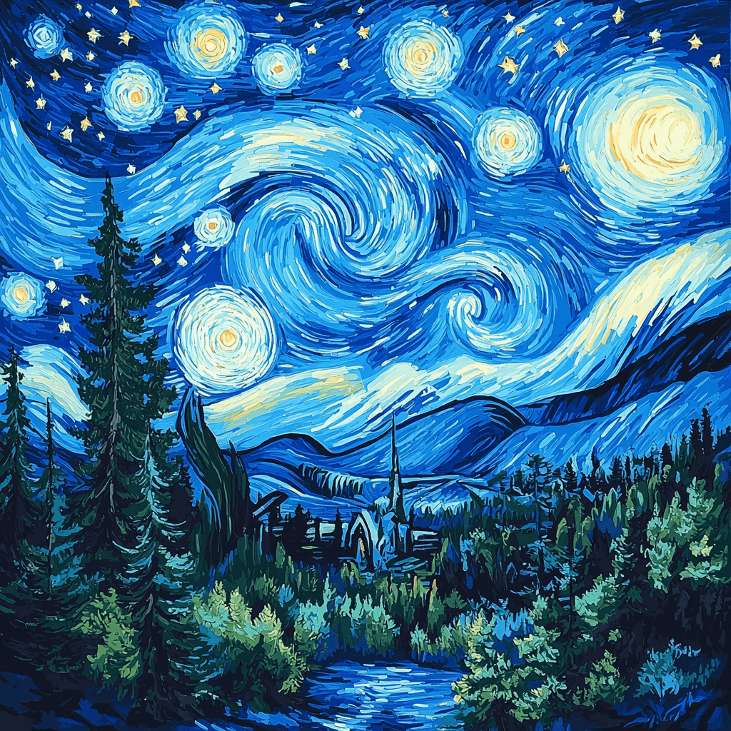 Vincent Van Gogh Inspired Starry Forests In Van Gogh Style Paint By Color