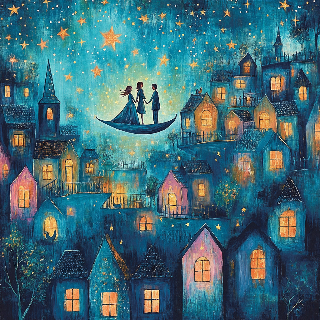 Marc Chagall Inspired Lovers In A Floating Village paint by numbers