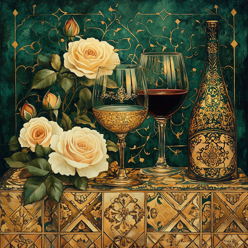 Klimt Inspired Wine And Roses paint by numbers