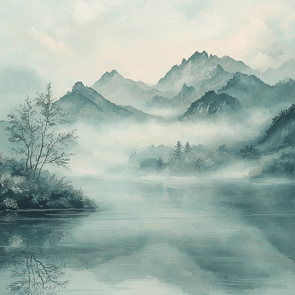 Zhao Mengfu Inspired Whispers Of Misty Mountains Number Painting