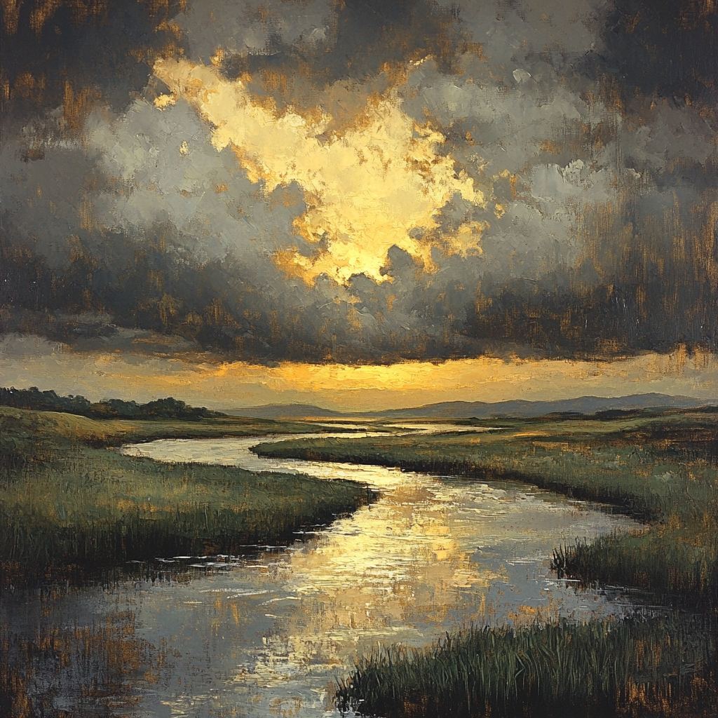 Rembrandt Inspired River With Golden Crepuscular Shaft Painting by numbers kit