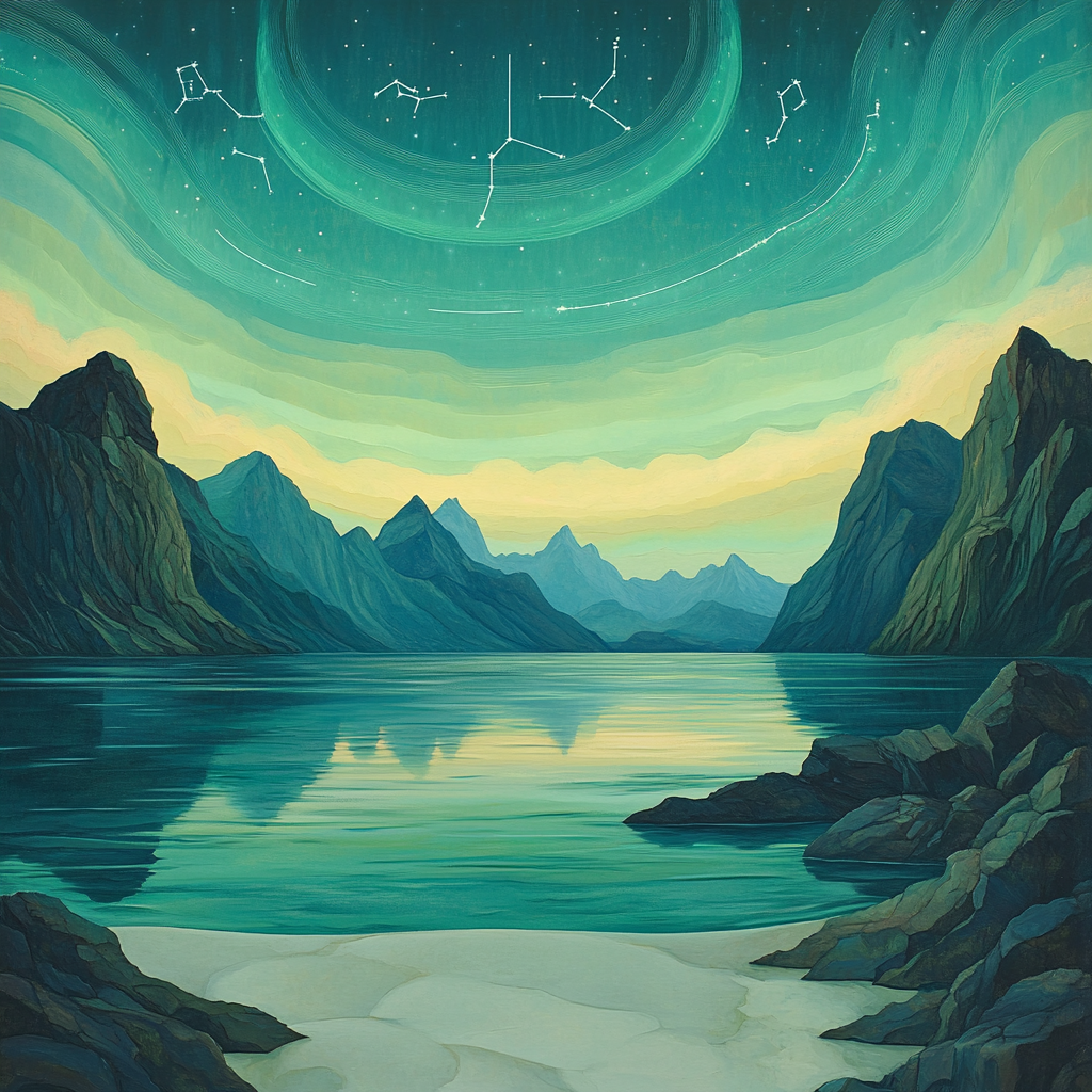 Leonardo Da Vinci Inspired Aurora Over Silent Fjord Paint by numbers art
