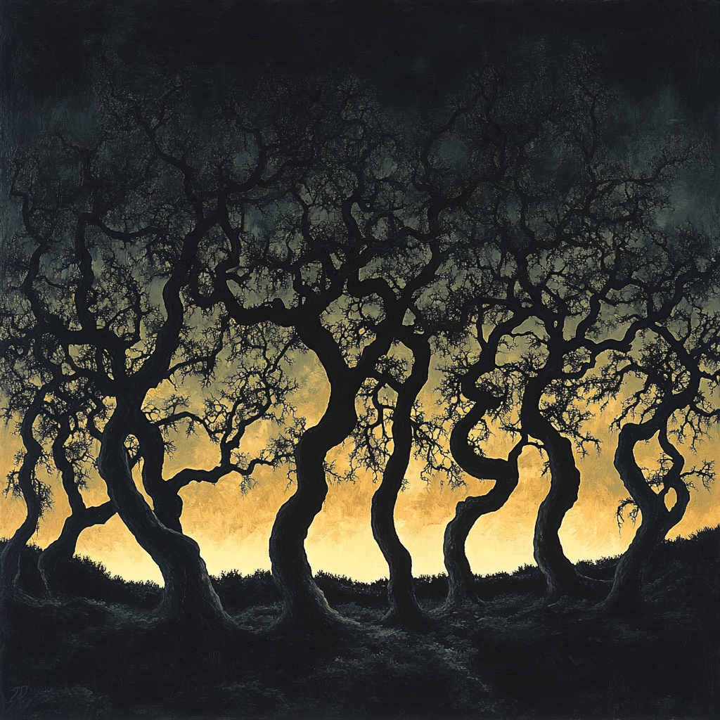 Francisco Goya Inspired Moonlit Grove Silhouetted Against Ominous Horizon paint by number
