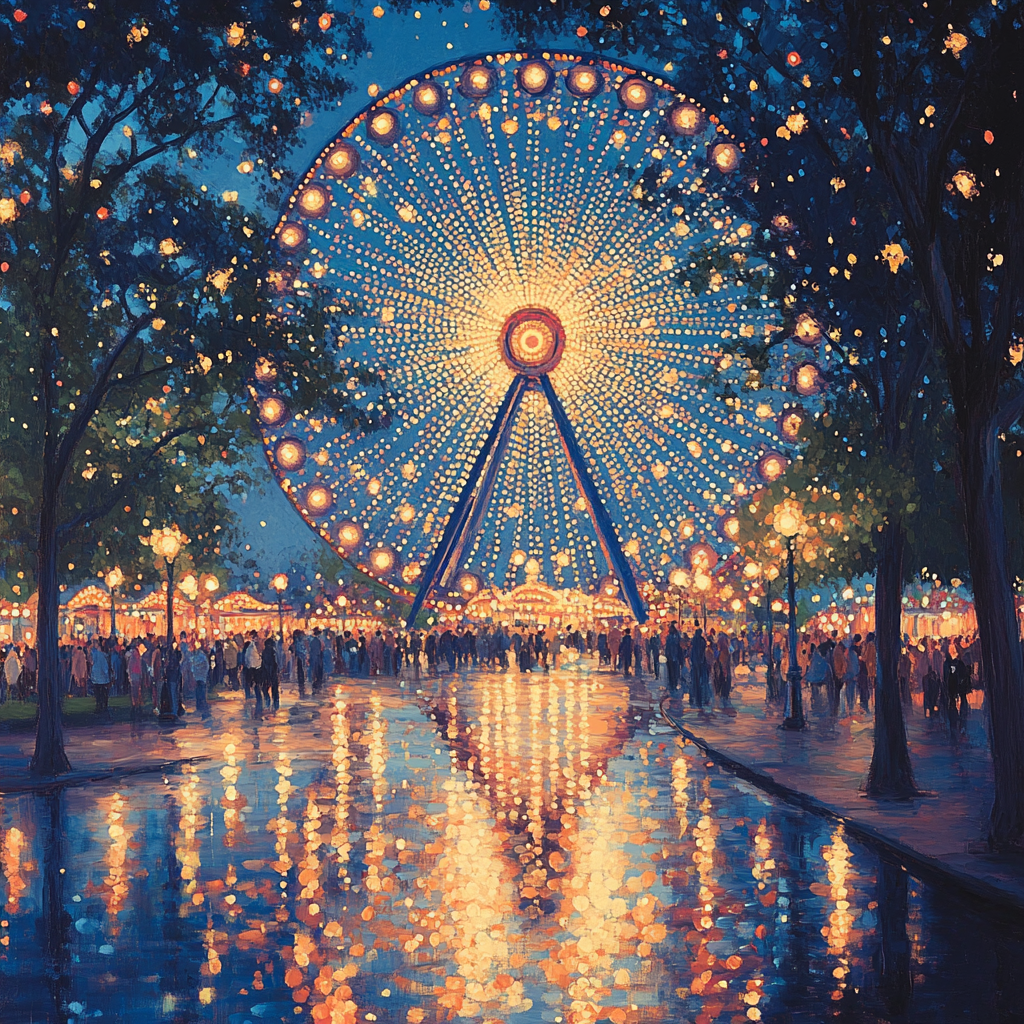 Seurat Inspired Ferris Wheel At Dusk paint by number